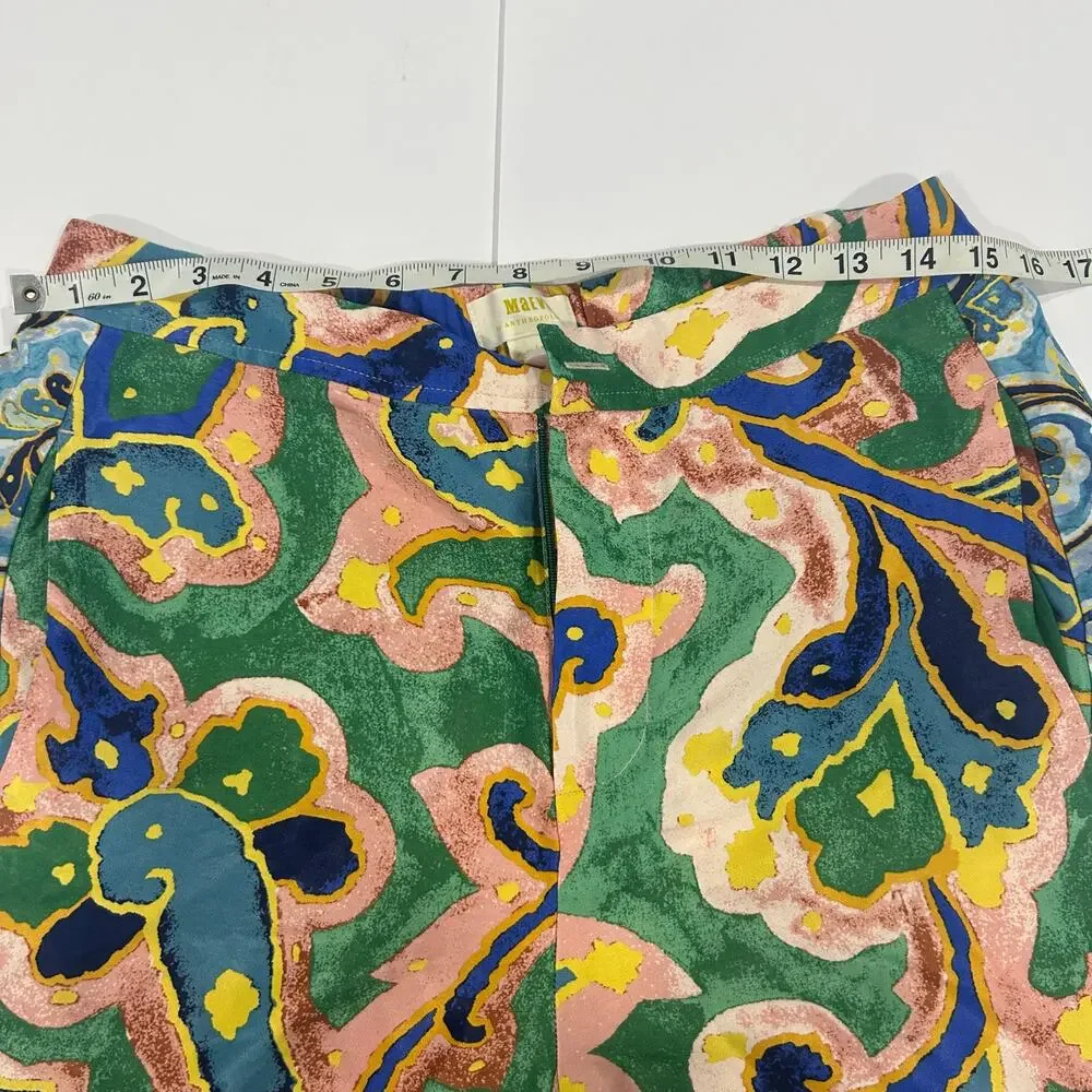 Anthropologie Maeve Cropped Flare Satin multicolor pants with pockets. Women 69 - Picture 8 of 8